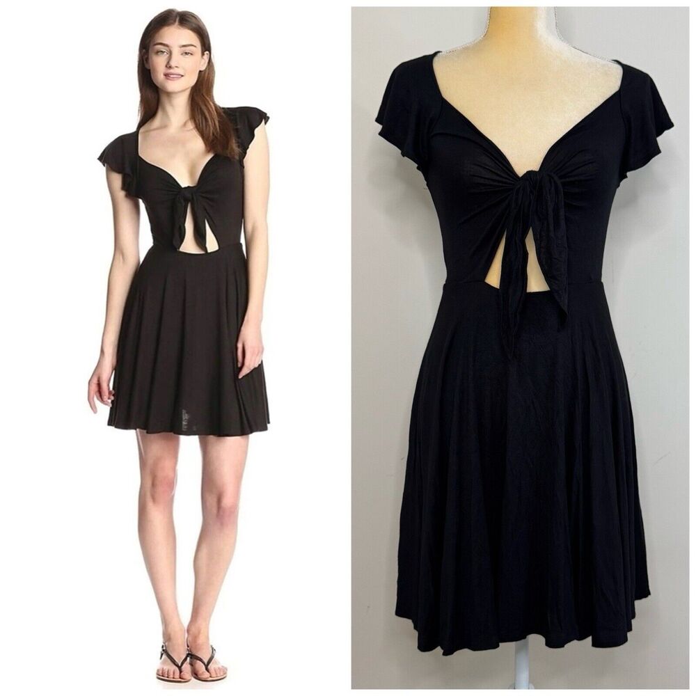 NWT BCBGeneration Jersey Knit Tie Front Dress Size S Black Lined Stretch